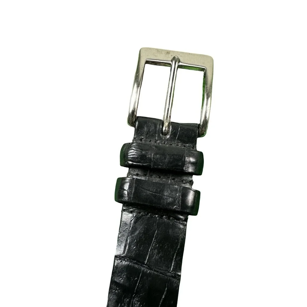 Bespoke Black Genuine Crocodile Brass Buckle Mens Belt Size 32 NWOT